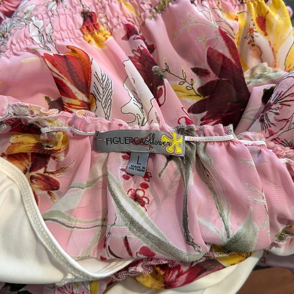 Figueroa & Flower Dress Large Pink Floral Maxi Cottagecore Boho Smocked Flowy - Picture 7 of 9